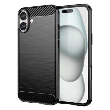 Capa de TPU Escovado para iPhone 16 Plus - Fibra de Carbono - Preto