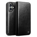 Capa de Pele Tipo Carteira Qialino Classic para iPhone 16 Plus - Preto