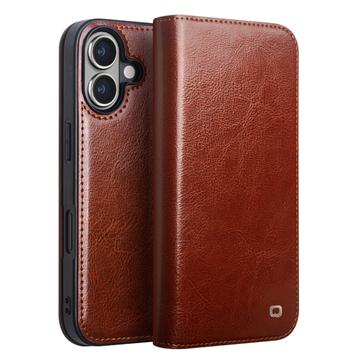 Capa de Pele Tipo Carteira Qialino Classic para iPhone 16 Plus - Castanho Escuro