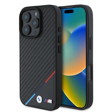 Capa para iPhone 16 Pro BMW M Carbon Tricolor Line - Compatível com MagSafe - Preto