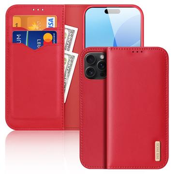 Bolsa Tipo Carteira em Pele Dux Ducis Hivo para iPhone 16 Pro - Vermelho