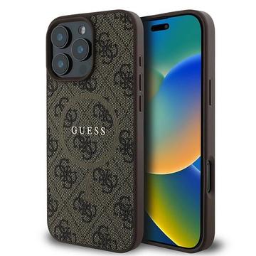 Capa com anel colorido Guess 4G para iPhone 16 Pro - Compatível com MagSafe - Castanho