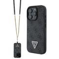 Capa com Alça Crossbody Guess 4G Strass Triangle Metal Logo para iPhone 16 Pro - Preto