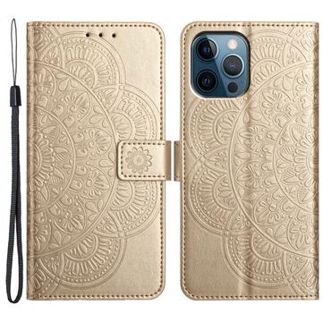 Bolsa tipo Carteira Mandala Series para iPhone 16 Pro - Dourado