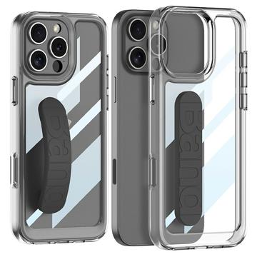 Capa transparente com fita de silicone para as mãos para iPhone 16 Pro Max - Preto