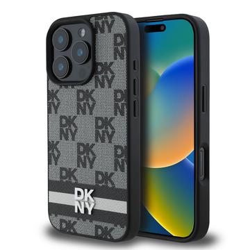 Capa para iPhone 16 Pro Max DKNY Padrão xadrez e listra - Preto