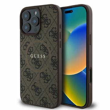 Capa com anel colorido Guess 4G para iPhone 16 Pro Max - Compatível com MagSafe - Castanho