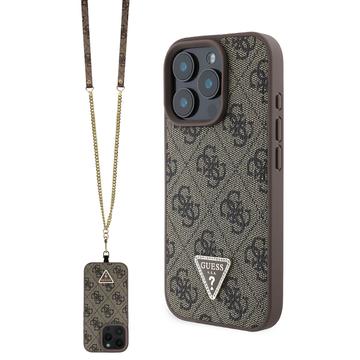 Capa com Alça Crossbody Guess 4G Strass Triangle Metal Logo para iPhone 16 Pro Max - Castanho