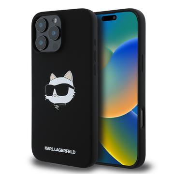 Capa MagSafe de silicone líquido Karl Lagerfeld Choupette Head para iPhone 16 Pro Max - Preto