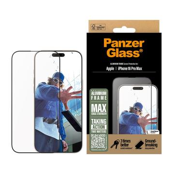 Protetor de ecrã PanzerGlass para iPhone 16 Pro Max PanzerGlass Aluminum Frame Ultra-Wide Fit - 9H - Bordo preto