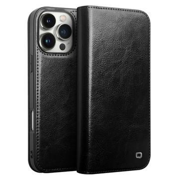 Capa de Pele Tipo Carteira Qialino Classic para iPhone 16 Pro - Preto