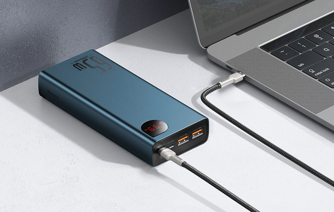 Baseus Adaman Metal Digital Display Quick Charge Power Bank 20000mAh/65W - 2xUSB-A, USB-C - Azul